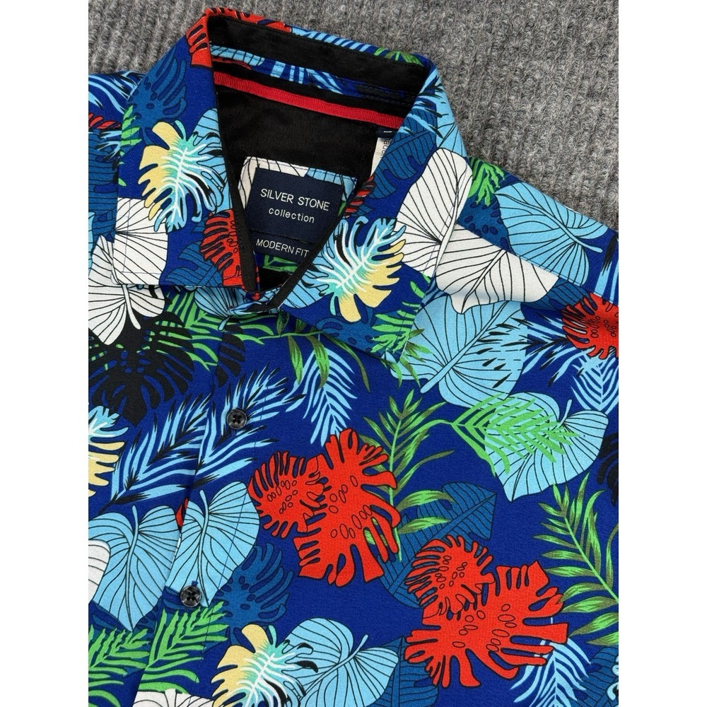 Silver Stone Collection Shirt Men's‎ 2XL Leaf Button Up Hawaiian Modern Fit